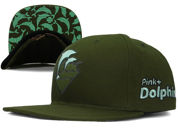 Pink Dolphin Waves Snapback Green Hat XDF 0701